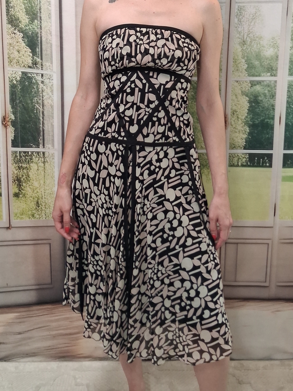 Nicole Miller Collection 100% Silk Strapless Corset Midi Dress Size 0 🖤